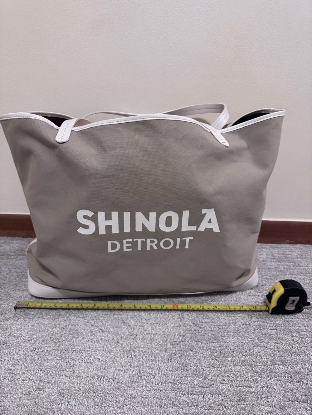 Shinola Taupe Canvas Tote with White Trim